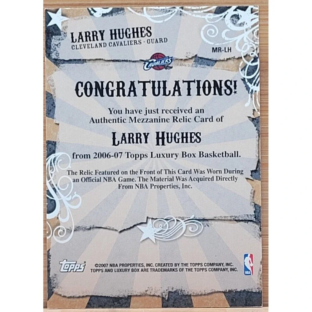 2006-07 TOPPS LUXURY BOX‎ LARRY HUGHES #D/349 GAME USED JERSEY CAVS